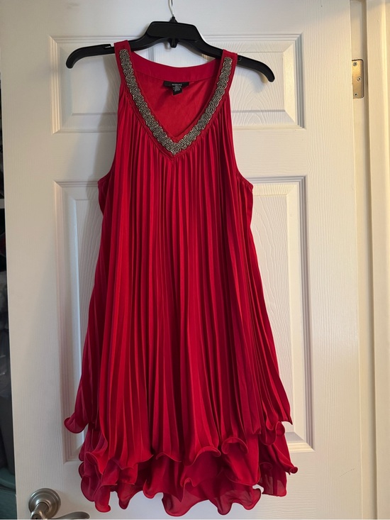 Alfani Dresses & Skirts - Alfani Red Pleated Sleeveless Dress with Beaded V-Neck